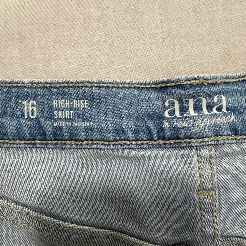 a.n.a Women's 16 Maxi Skirt Blue Denim High Rise Front Slit Indigo Haze